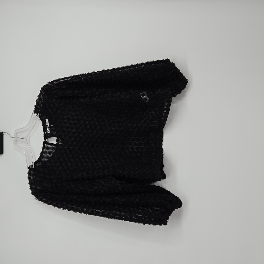 Sweet&Sinful Rose Balloon Sleeve Black Cropped Blouse Rose Detailing Size M